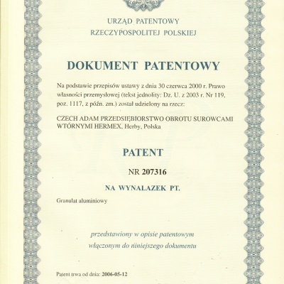 Patent granulat aluminiowy