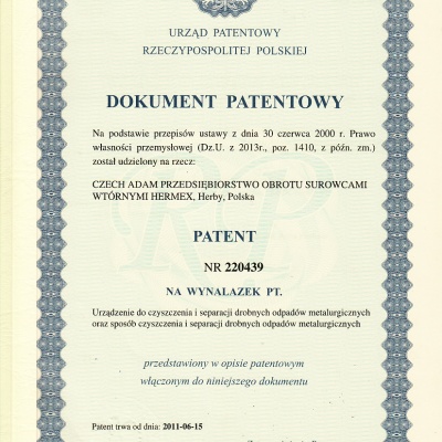 Patent urządzenia do czyszczenia
